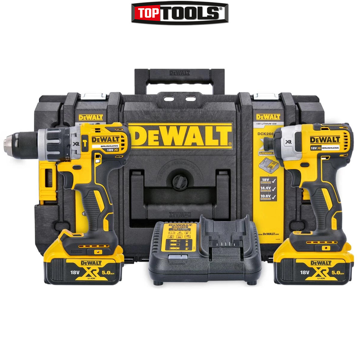 Dewalt DCK266P2 18V Brushless Twin Pack With 2 x 5Ah Batteries, Charger & Case