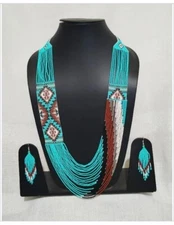 Handmade Necklace Seed Bead Boho American Style Nativ Beaded Multi Strand