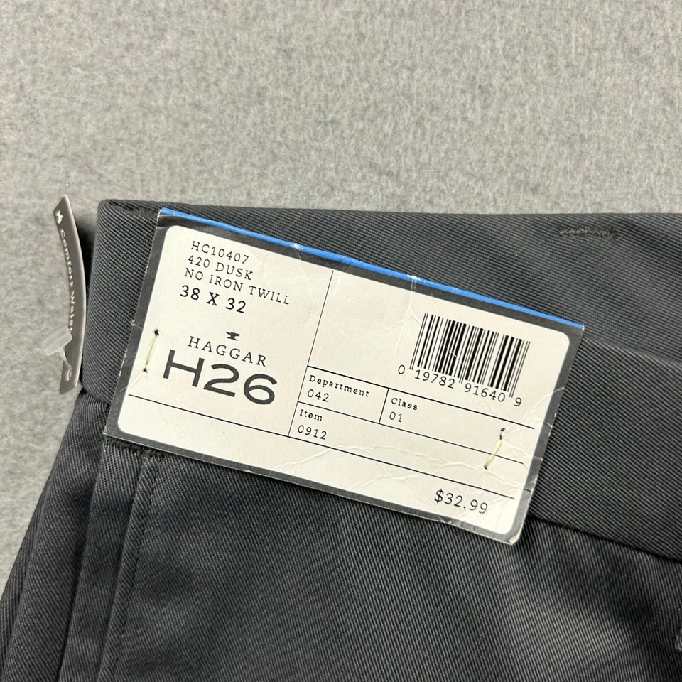 Pantalones Haggar Para Hombre 38X32 Gris Frente Plano Clásico H26 Sin Hierro Premium Caqui Nuevos con Etiquetas Foto 4 de 4