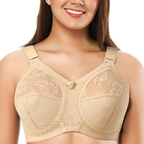 UK Ladies Firm Control Lace Non Wired Full Coverage Minimiser Bra Plus Size BCDE - Picture 2 of 50