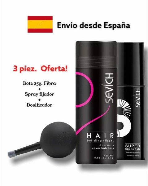 FIBRAS CAPILARES Bote 25 g + PULVERIZADOR FIBRAS + SPRAY FIJADOR