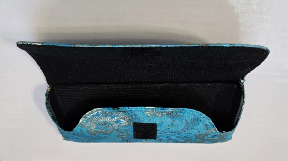 Estojo de óculos - Lindo estilo brocado de seda asiático - Padrão azul-petróleo e amarelo - Imagem 4 de 4