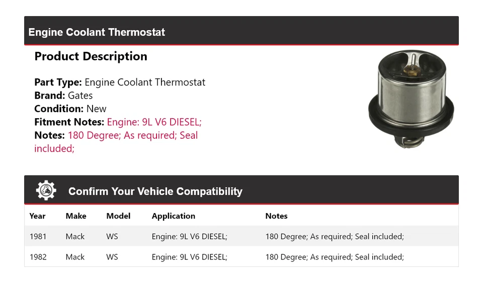 Puertas termostato refrigerante motor diésel Mack WS 9L V6 1981-1982 Foto 2 de 4