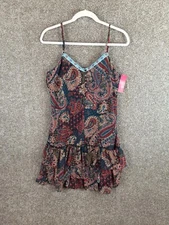Xhilaration Dress Womens L Multi Paisley Ruffle Bottom Cami Boho Stretch NWT