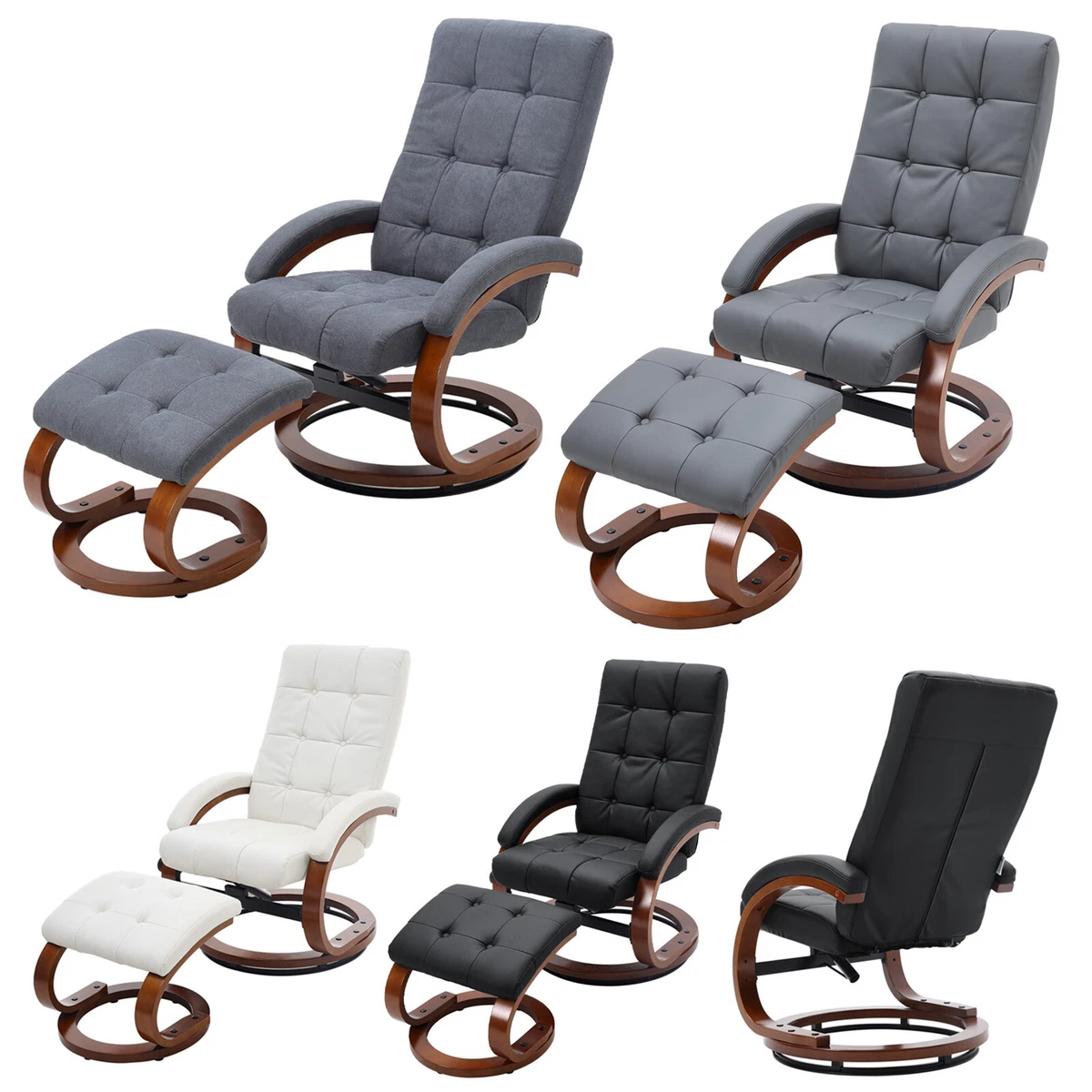 Swivel Recliner Chair and Footstool Upholstered Reclining Armchair with Ottoman