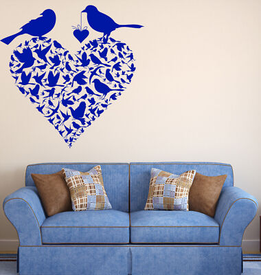 Vinyl Decal Wall Sticker Couple Birds Heart Shape Spring Love Decor ...