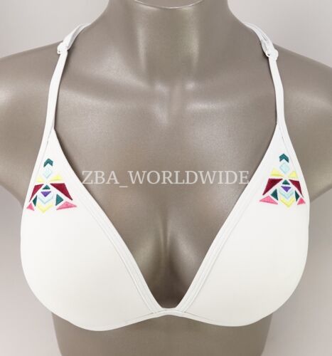 Haut bikini neuf Victoria's Secret ROSE blanc brodé triangle dos pushup - Photo 1 sur 2