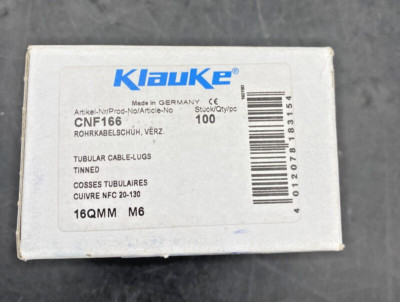 KLAUKE CNF166 Tubular Cable Lugs 16Mm M6 Box Of 100