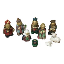 Vtg 9 Pc Nativity Set Fabri-Centers of America 1995 #35055 Whimsical 300-5386