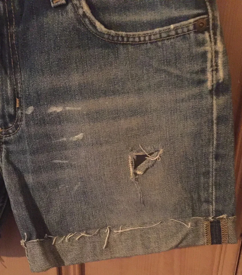 Vtg 90s LEE dark Denim Ripped frayed Festival party grunge Shorts S 28” waist - Image 2 of 4