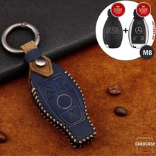 Premium Leder Autoschl&uuml;ssel Cover passend f&uuml;r Mercedes-Benz Schl&uuml;ssel blau