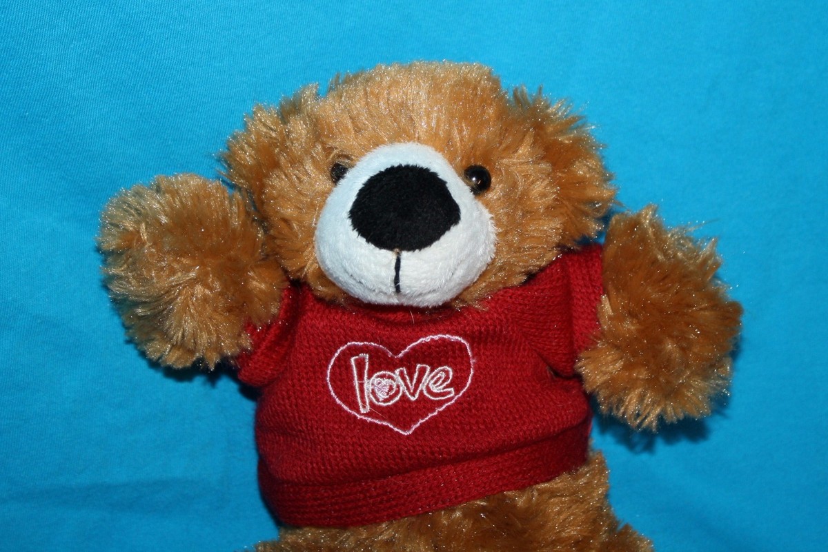 Target Galerie Valentines Teddy Bear 9u0026#034; Brown Plush Red Heart Love  Sweater Small | eBay