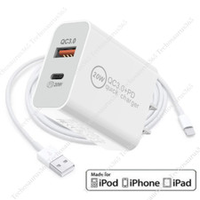 Dual Ports QC 3.0 20W PD USB C Fast Wall Charger Adapter For iPhone 12/13/14/13