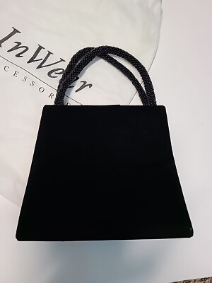 *InWear* Black Mini Velvet Bag With Beaded Handles TESS. Dust Bag Included. 