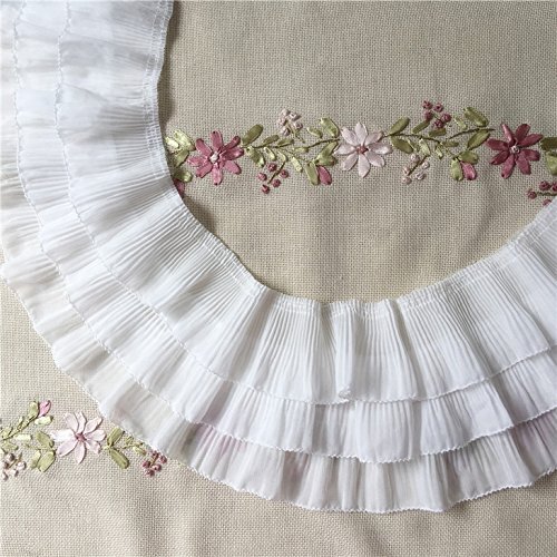 2 Yards 12cm Width 3-Layer Tiered Ruffle Pleated Chiffon Lace Fabric White - Picture 5 of 5