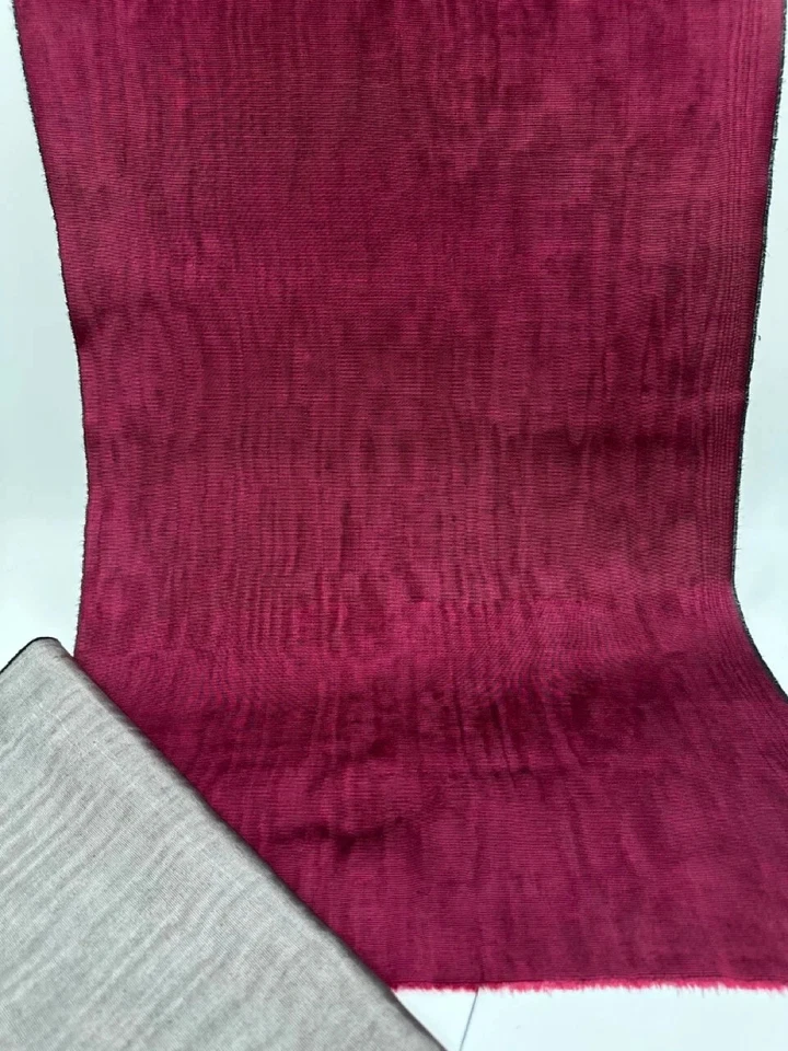 Burgundy Silk Moire By 2 Meters, Watermark Patterned Shantung. - Image 3 of 4