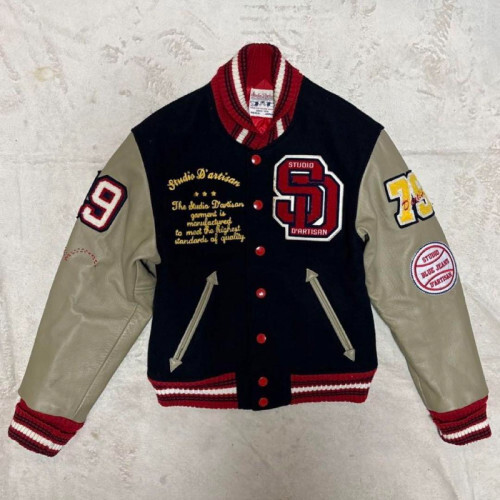 STUDIO D'ARTISAN Leather Switching Varsity Jacket, Size:M [VG] LTD