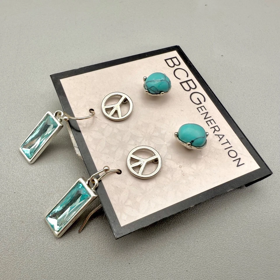 Juego de 3 pendientes BCBGeneration para mujer perforados azul tono plata tachuelas colgantes Foto 4 de 4