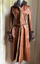 Roberto Cavalli Fox Fur Leather Belted Women's Coat, Size Eu 40