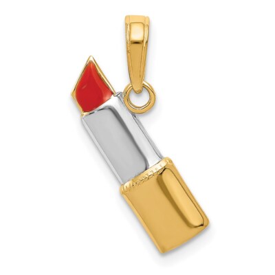 14k Gelbgold und Rhodium emailliert Lippenstift Charm Anhänger perfektes Geschenk für sie