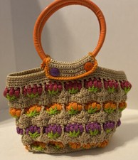 Retro Colorful Crochet Purse With Round Handles Zipper Close