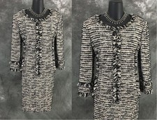 BEAUTIFUL St John knit black white jacket skirt suit size 10