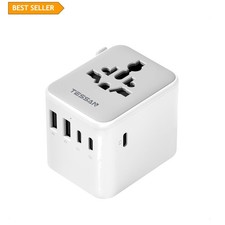 Power Adapter Universal 28W 3 USB-C 2 USB-A Ports Grey White Wall Plug Worldwide