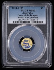 2024-P125 Australia 1/20 oz Gold Lunar Year of the Dragon Colorized | PCGS MS69