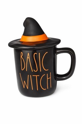Basic Witch black ceramic mug with witch hat lid, fun Halloween decor cup