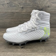 Under Armour Lacrosse Cleats White Neon Yellow Youth Size 5Y High Top 3028699