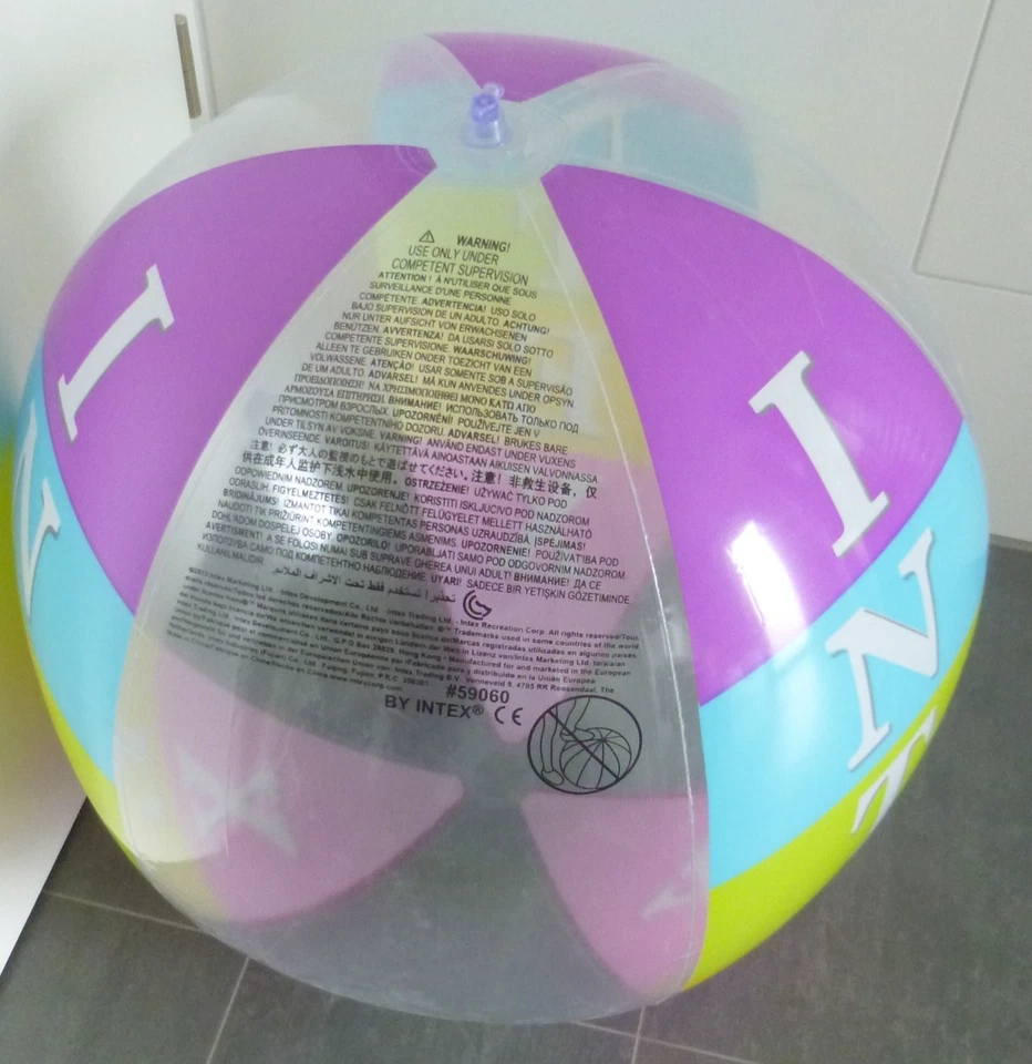 Extrem seltener riesiger bunt transp. WASSERBALL "Intex", D = 85 cm / 34" flach - Bild 3 von 4