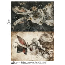 Steampunk Rabbits #3 | A4 Rice Paper | Paper for Decoupage | AB Studios