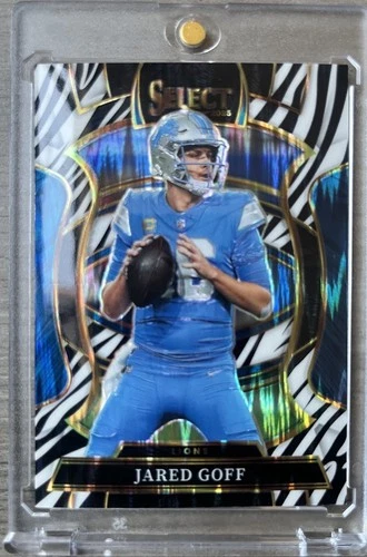 2025 Panini Select Jared Goff Lions Concourse Zebra Prizm #69 Football