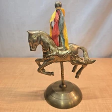 Vintage Solid Brass Carousel Horse Pedestal Decor Statue Merry-Go-Round 8"