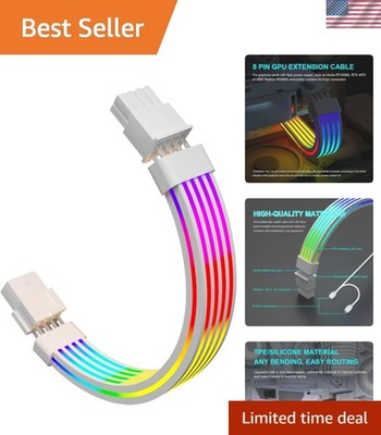 Soft LED 8 Pin ARGB GPU Power Cable - White Extension for Luxurious PC Builds