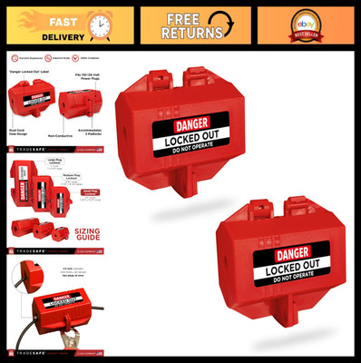 Lockout Tagout Plug Lock - 110-125V, Fits 1-3/4'' Plugs, Non-Conductive, 2 Pack