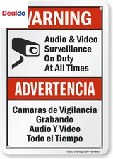 "Warning - Audio & Video Surveillance on Duty at All Times" Bilingual Sign | 7"
