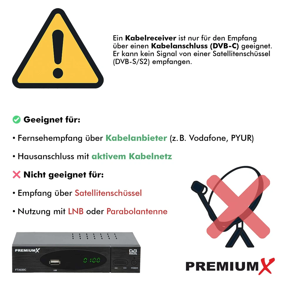 PremiumX Kabelreceiver Digital Kabel TV Receiver DVB-C HD USB SCART HDMI-Kabel - Bild 4 von 4