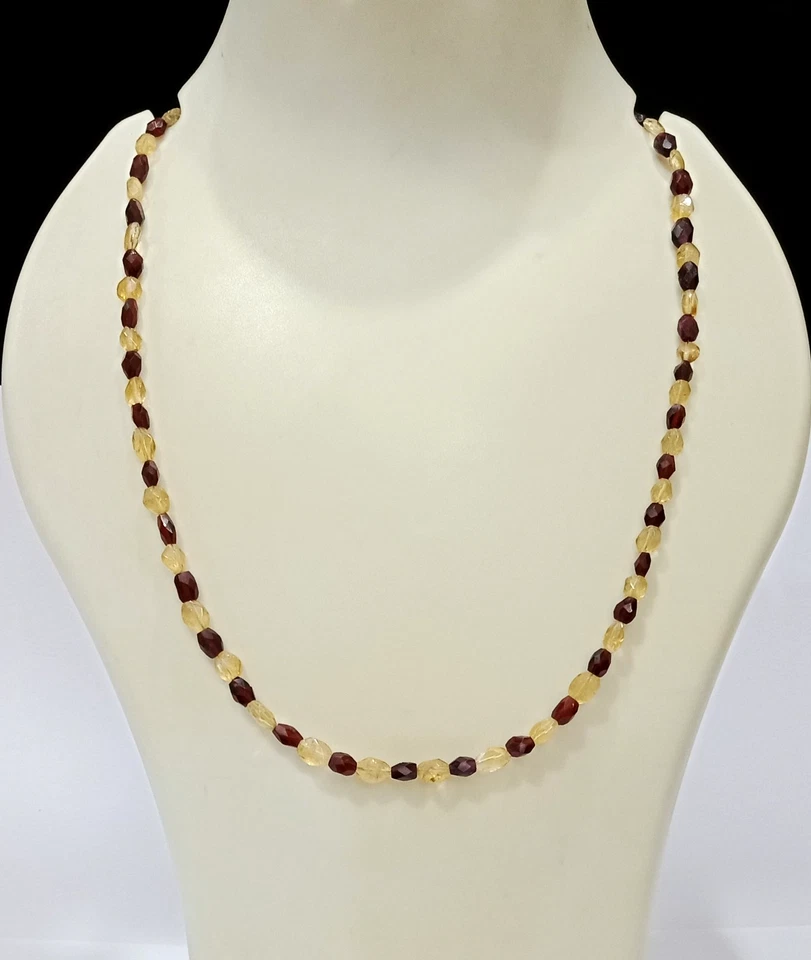 Collar de cuentas de granate natural y citrino: joyería hecha a mano de piedras preciosas facetadas Foto 4 de 4