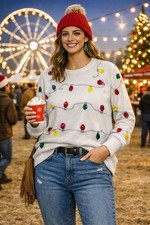 Tipsy Elves Sequin Golden Snowflake Long Sleeve Pullover Sweater White Size XL