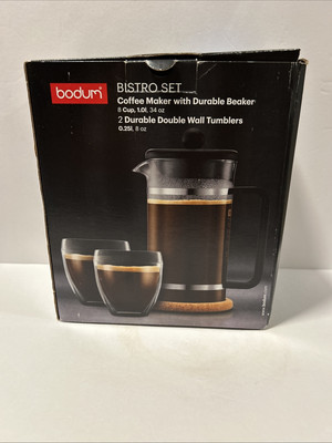 C2 Bistro Set Coffee Maker with Durable Beaker, 8 cups, 2 Double Wall Tumblers