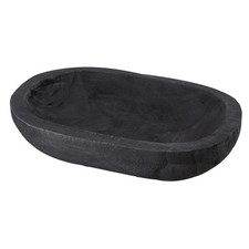 Paulownia Wood Dough Bowl 12 x 7.5-Inch Black Decorative Carved Wooden Tray