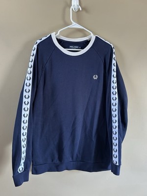 Fred Perry Sportswear Taped Long Sleeve Shirt Men's M Navy Embroidered Laurel