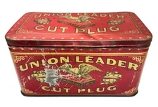 Antique Union Leader Cut Plug tobacco Tin Collectible Decor Container