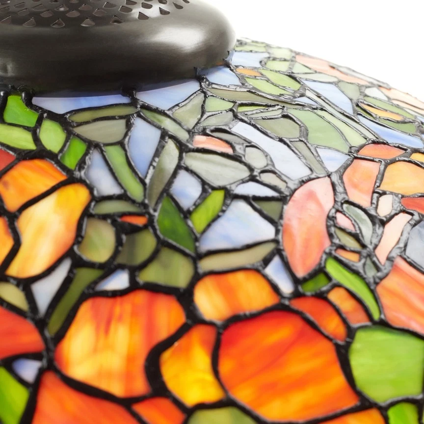 36"H Pink Poppies Tiffany-Style Stained Glass Table Lamp - Image 4 of 4