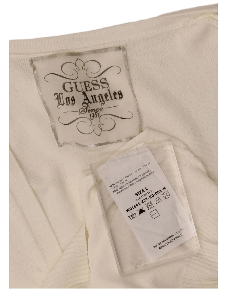 GUESS женщин кардиган свитер Великобритании 14 большой белый вискоза AB15 - Изображение 3 из 3