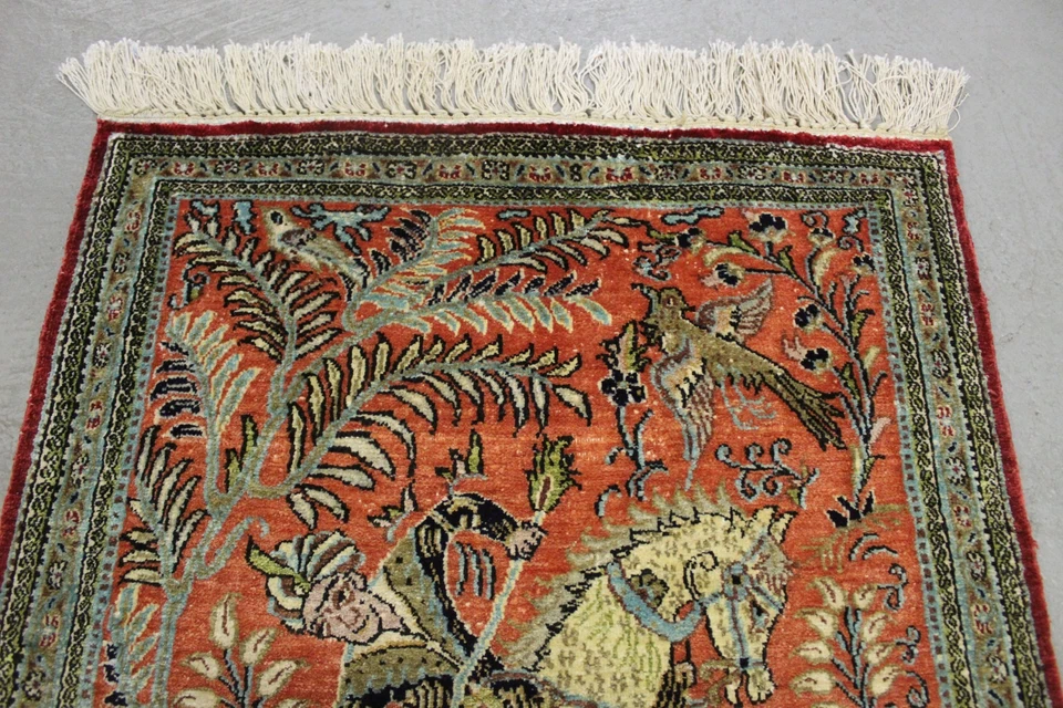 Antik handgeknüpfter persische Seide auf Seide Teppich 85 x 56 cm - Bild 2 von 4