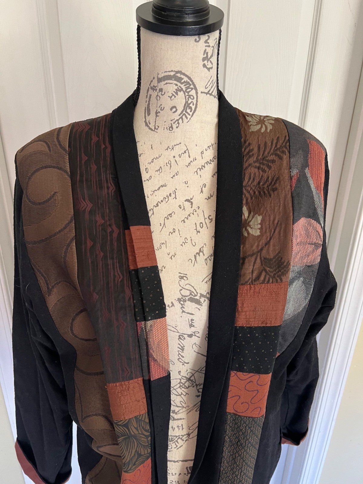 Anna Brown Open Blazer Jacket Patchwork Quilt Art… - image 2
