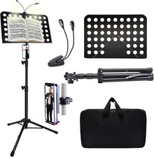 Music Stand With Light Phone Holder Adjustable 33" 57" Portable Sheet Stand Bag