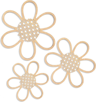 3 Pieces Boho Daisy Wall Decor Natural Rattan Flower Wall Hanging Art Wooden Boh